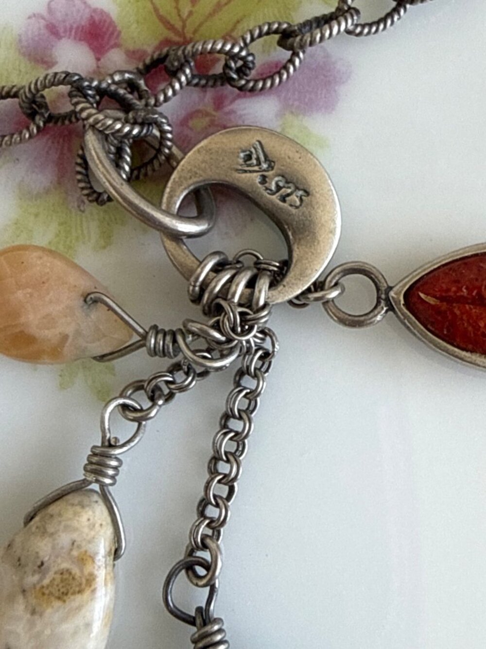 Vintage 90's Silpada Sterling Silver Chain Necklace With Gemstone Dangle Charms - Picture 3 of 15